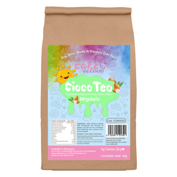 Ciocolată Decor, CiocoTeo Verde cu gust de MIGDALE 1kg